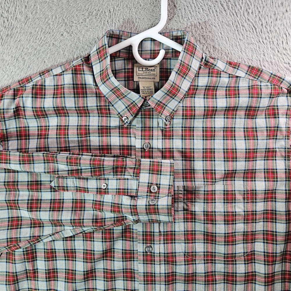 LL Bean Shirt‎ Men XL Tall Traditional Fit Button Up Long Sleeve Red Gray Plaid
